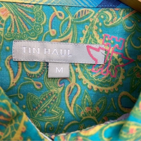 Tin Haul blouse summer spring 100% cotton light snap button down shirt green - Picture 3 of 15